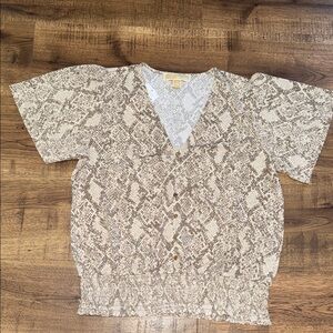 NWT!!  MICHAEL KORS Beige and Gray Snakeskin Blouse
